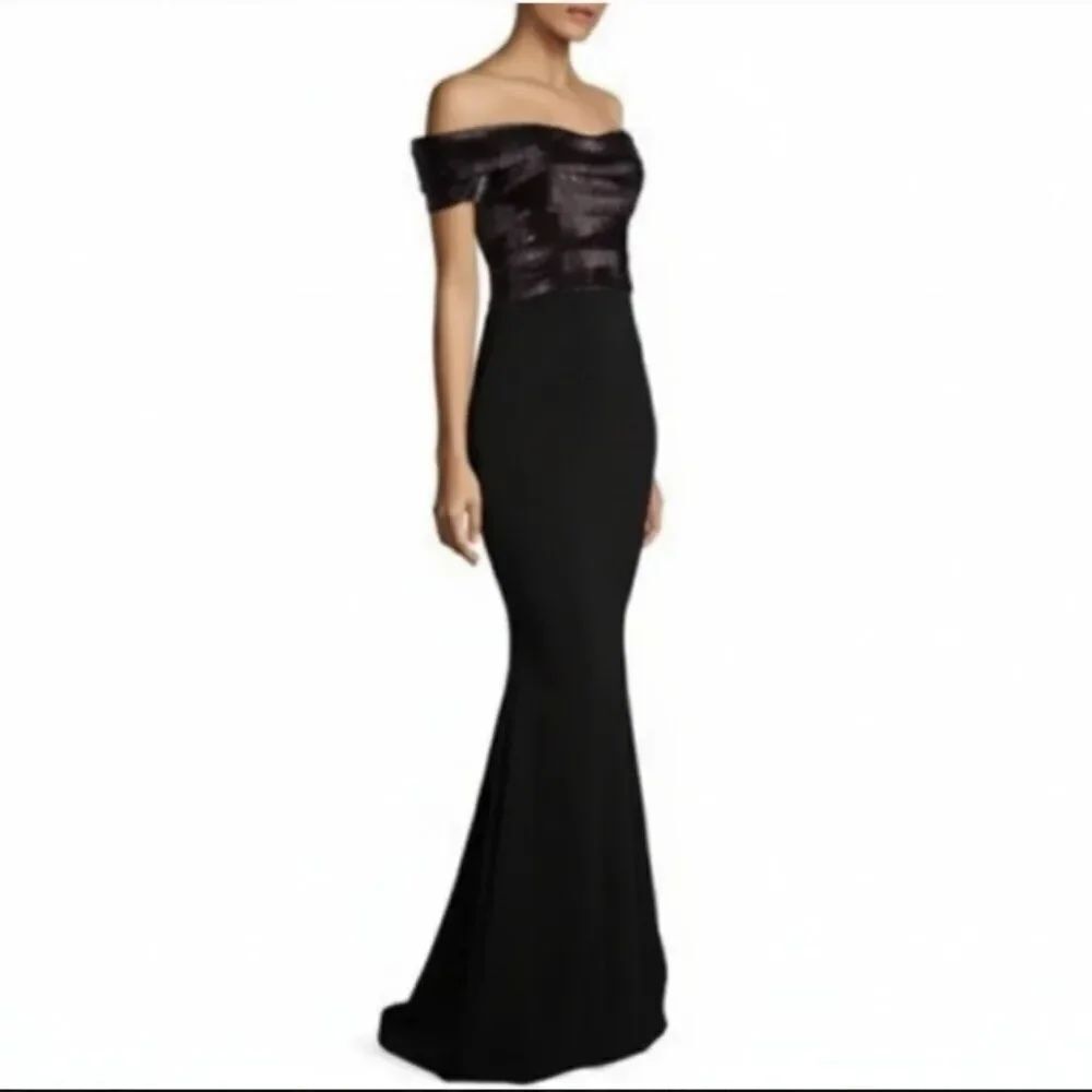 Rene Ruiz Collection Black Sequin Off-the-Shoulder Gown Women's 6 NWT